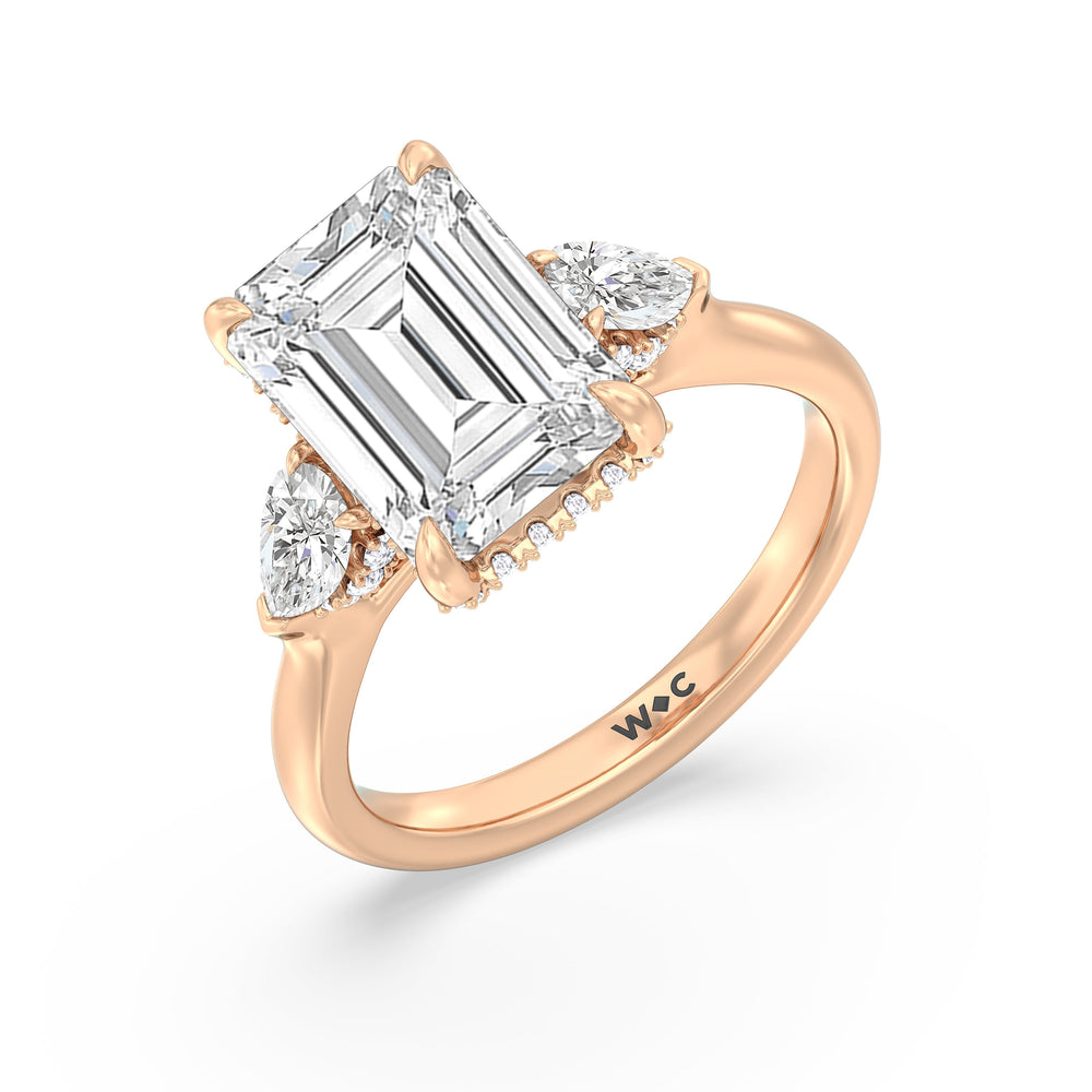 Elegance Pear Side Stone Engagement Ring with Emerald Cut Diamond in 14KT Rose Gold view 4
