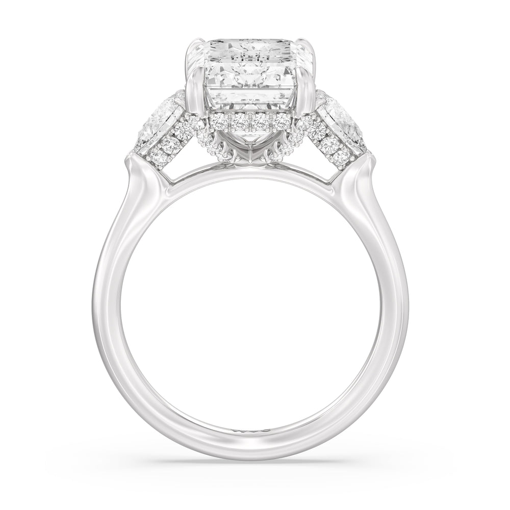 Elegance Pear Side Stone Engagement Ring with Emerald Cut Diamond in 14KT Platinum view 3
