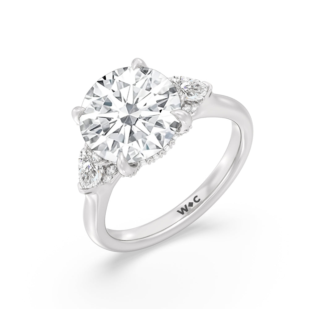 Round Cut Elegance Pear Side Stone Engagement Ring with Lab Grown Diamond in 14KT Platinum view 6
