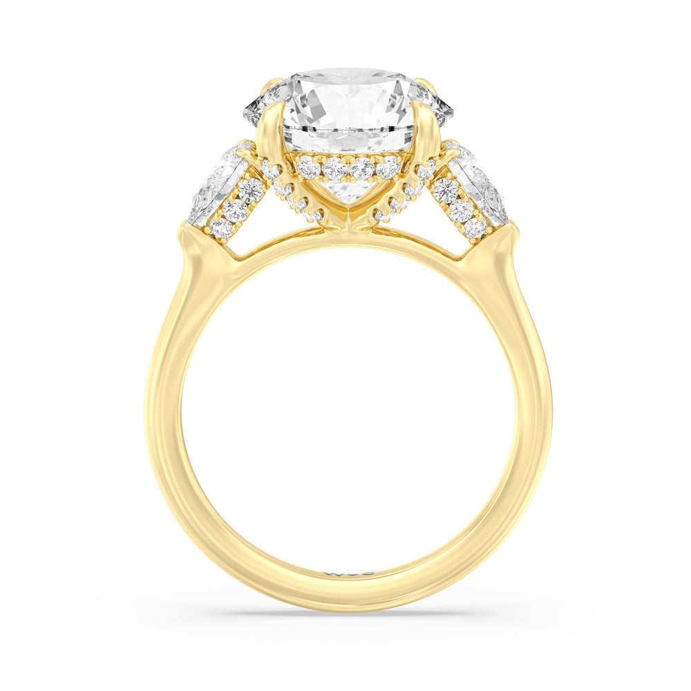 Round Cut Elegance Pear Side Stone Engagement Ring with Lab Grown Diamond in 14KT Yellow Gold view 5
