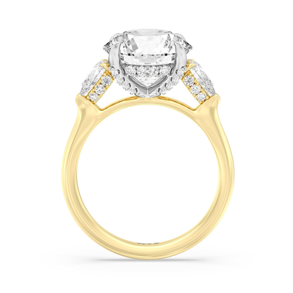 Round Cut Elegance Pear Side Stone Engagement Ring with Lab Grown Diamond in 14KT White & Yellow Gold view 4
