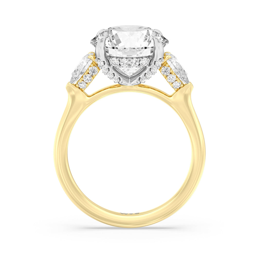 Elegance Pear Side Stone Engagement Ring with Round Cut Diamond in 14KT White & Yellow Gold view 2
