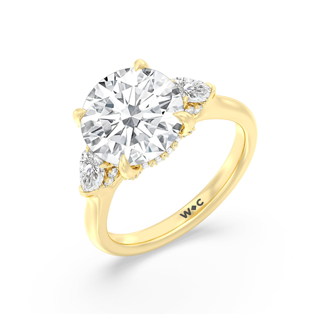 Round Cut Elegance Pear Side Stone Engagement Ring with Lab Grown Diamond in 14KT Yellow Gold view 6
