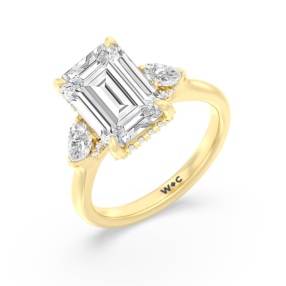 Elegance Pear Side Stone Engagement Ring with Emerald Cut Diamond in 14KT Yellow Gold view 4
