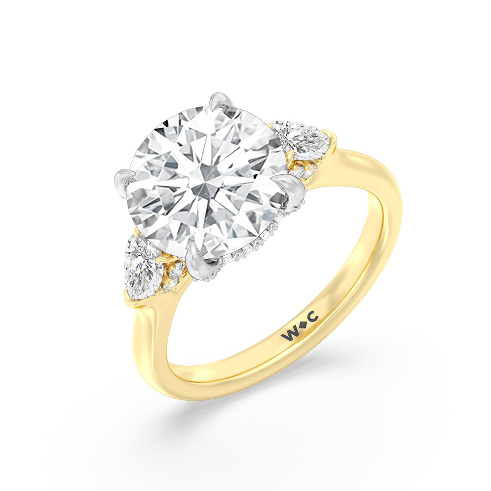 Elegance Pear Side Stone Engagement Ring with Round Cut Diamond in 14KT White & Yellow Gold view 3

