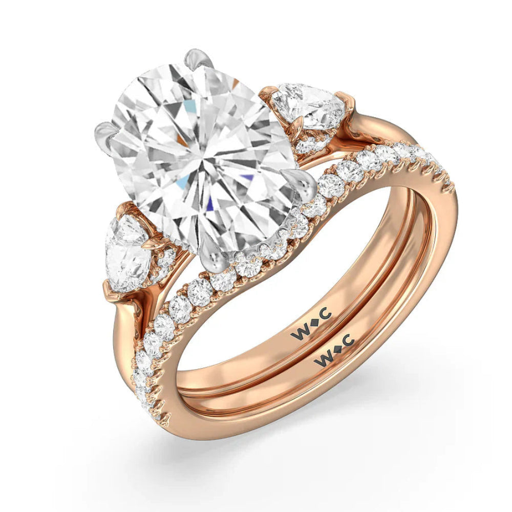 Round Cut Elegance Pear Side Stone Engagement Ring with Lab Grown Diamond in 14KT White & Rose Gold view 6
