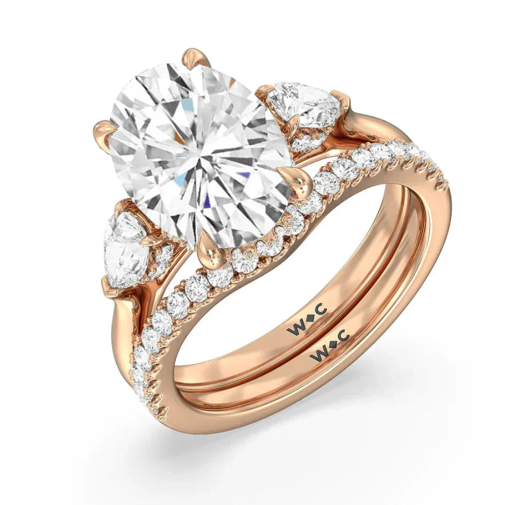 Round Cut Elegance Pear Side Stone Engagement Ring with Lab Grown Diamond in 14KT Rose Gold view 7
