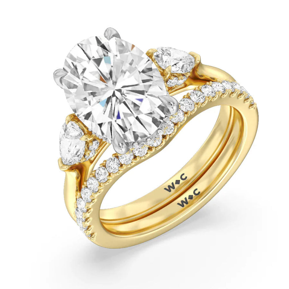 Round Cut Elegance Pear Side Stone Engagement Ring with Lab Grown Diamond in 14KT White & Yellow Gold view 6
