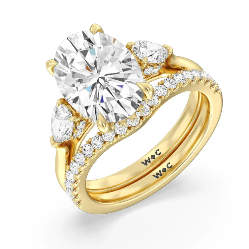 Elegance Pear Side Stone Engagement Ring with Oval Cut Diamond in 14KT White & Rose Gold view 5
