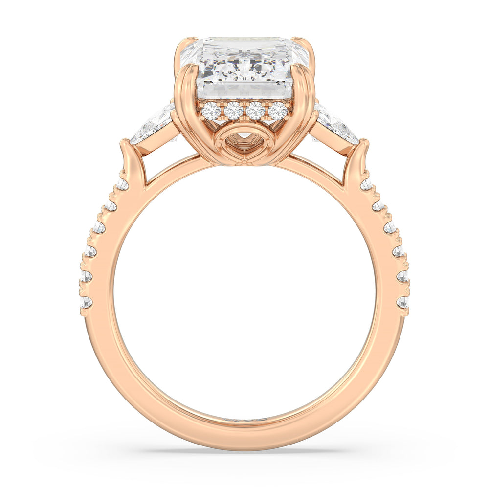 Emerald Cut Elegance Trillion Diamond Three Stone Engagement Ring with Lab Grown Diamond in 14KT Rose Gold view 2
