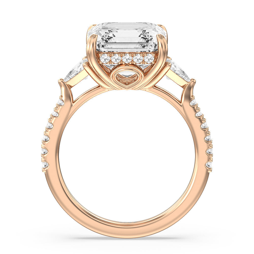 Oval Cut Elegance Trillion Diamond Three Stone Engagement Ring with Lab Grown Diamond in 14KT Rose Gold view 11
