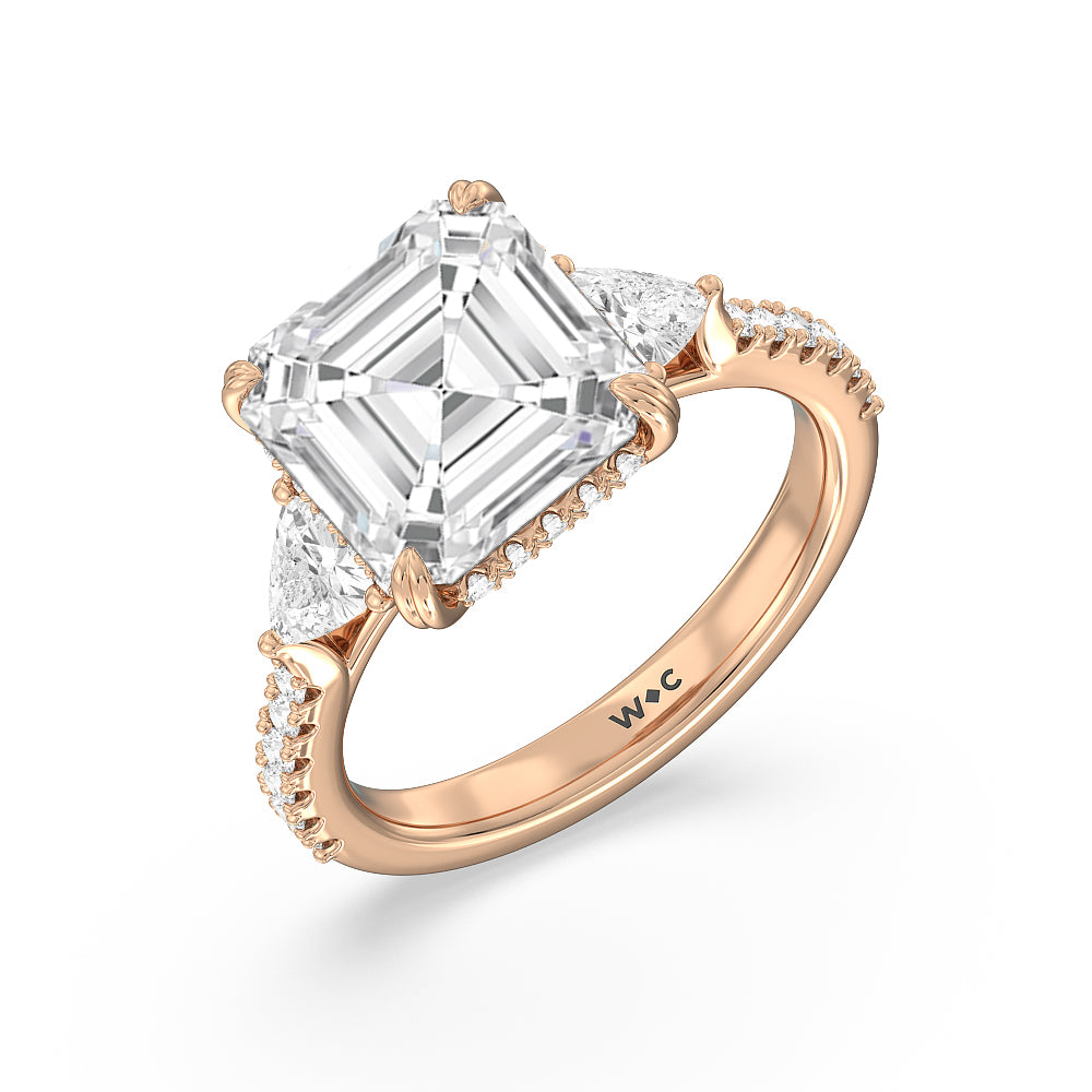 Oval Cut Elegance Trillion Diamond Three Stone Engagement Ring with Lab Grown Diamond in 14KT Rose Gold view 12
