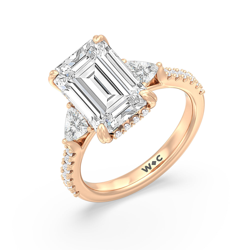 Emerald Cut Elegance Trillion Diamond Three Stone Engagement Ring with Lab Grown Diamond in 14KT Rose Gold view 3
