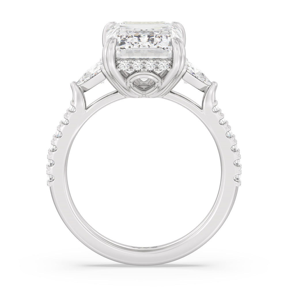 Emerald Cut Elegance Trillion Diamond Three Stone Engagement Ring with Lab Grown Diamond in 14KT Platinum view 2
