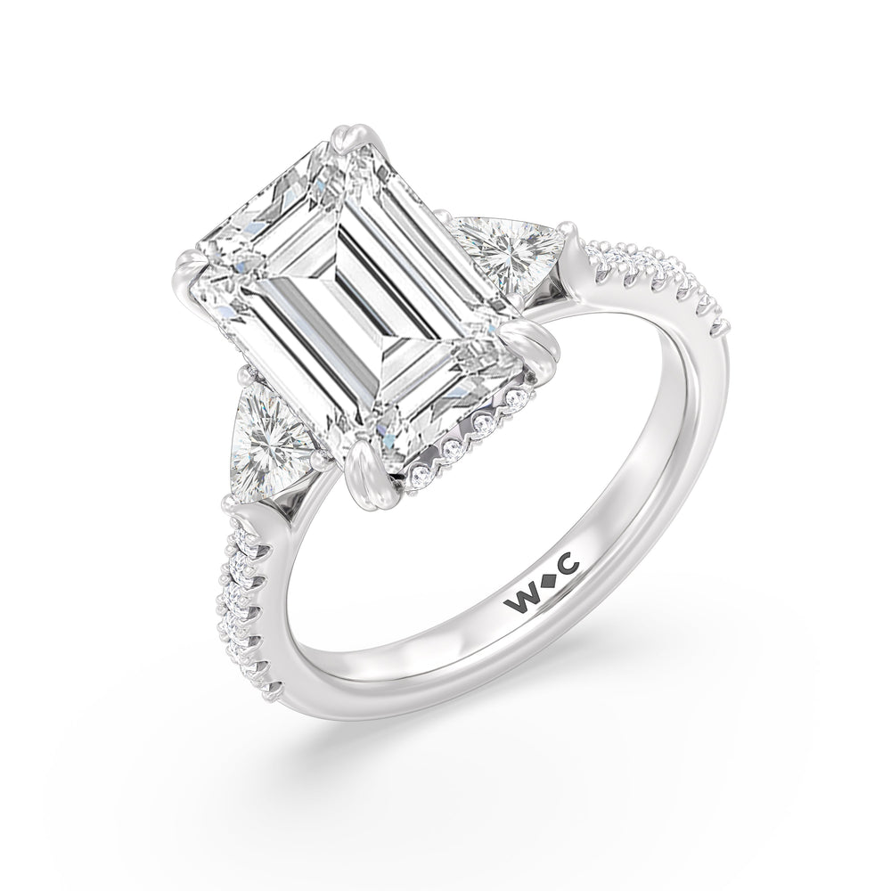 Emerald Cut Elegance Trillion Diamond Three Stone Engagement Ring with Lab Grown Diamond in 14KT Platinum view 3
