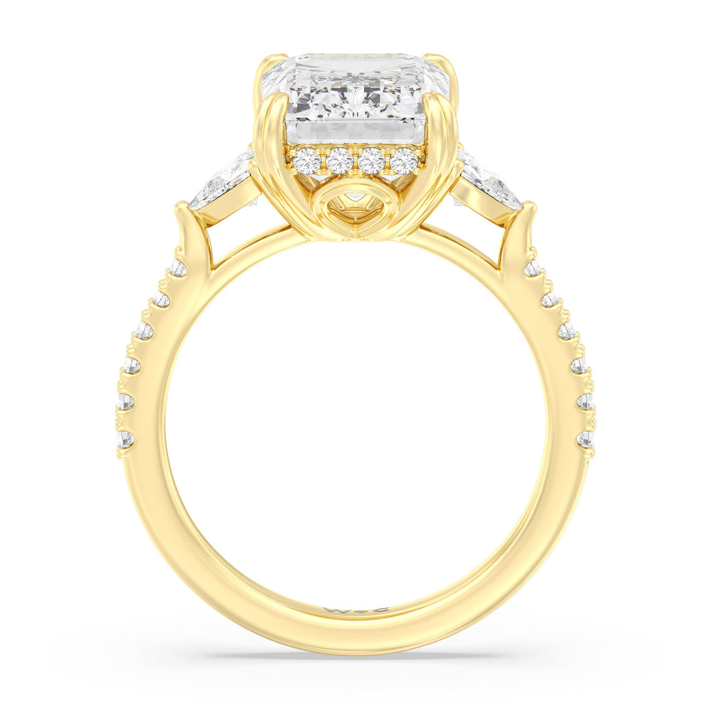 Emerald Cut Elegance Trillion Diamond Three Stone Engagement Ring with Lab Grown Diamond in 14KT Yellow Gold view 2
