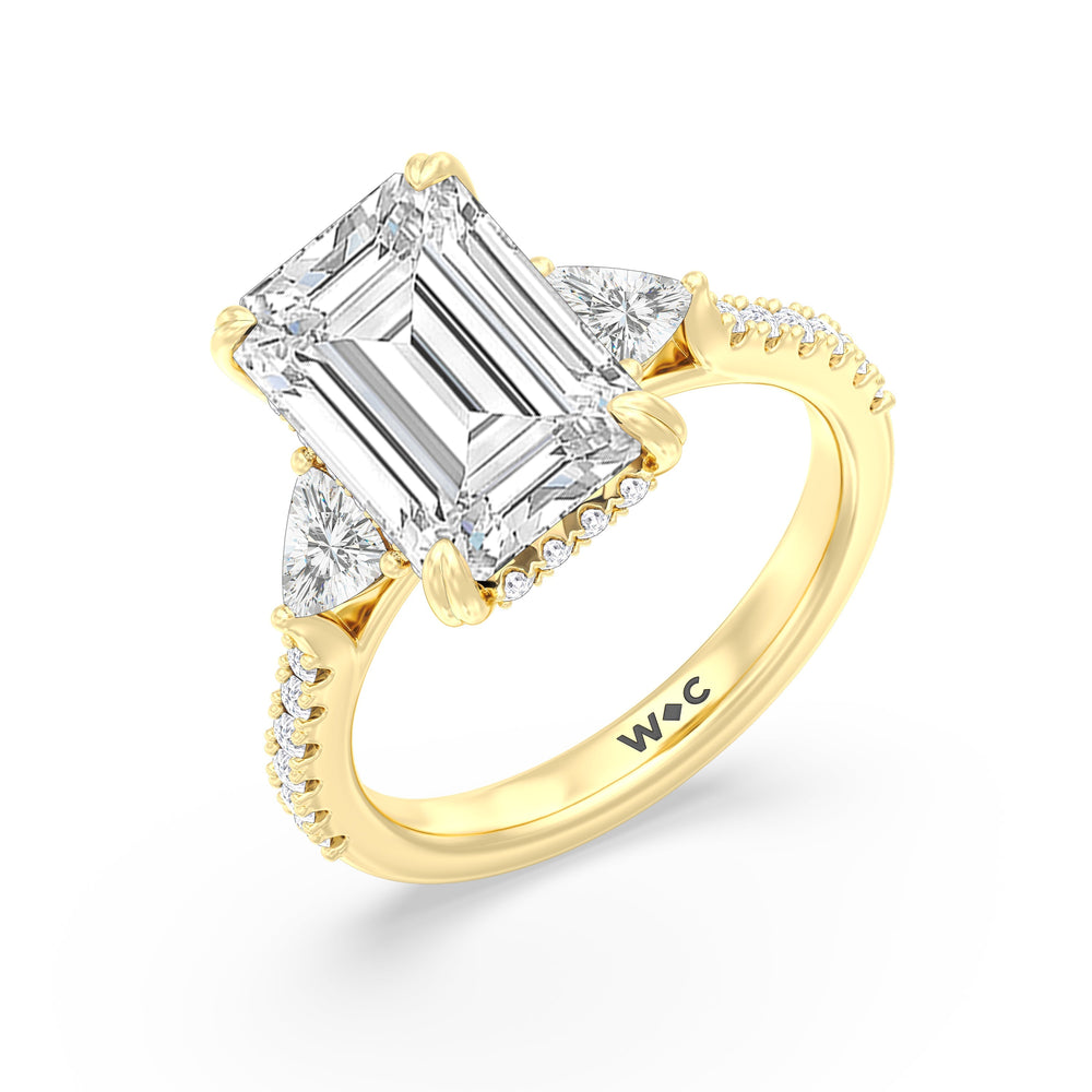 Emerald Cut Elegance Trillion Diamond Three Stone Engagement Ring with Lab Grown Diamond in 14KT Yellow Gold view 3
