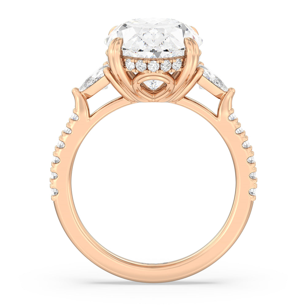 Oval Cut Elegance Trillion Diamond Three Stone Engagement Ring with Lab Grown Diamond in 14KT Rose Gold view 2
