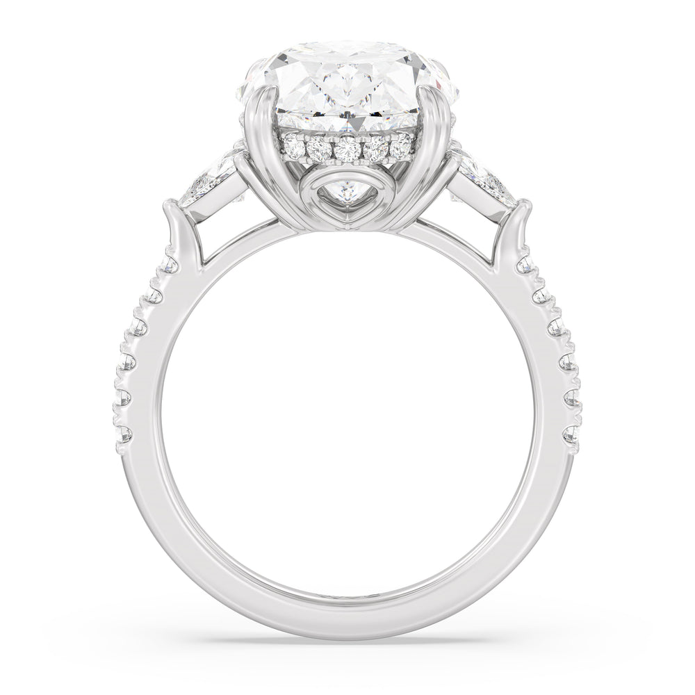 Oval Cut Elegance Trillion Diamond Three Stone Engagement Ring with Lab Grown Diamond in 14KT Platinum view 2
