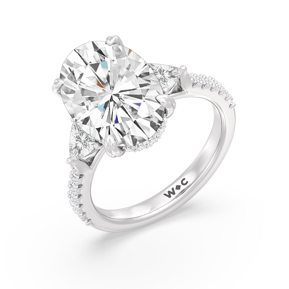 Oval Cut Elegance Trillion Diamond Three Stone Engagement Ring with Lab Grown Diamond in 14KT Platinum view 3
