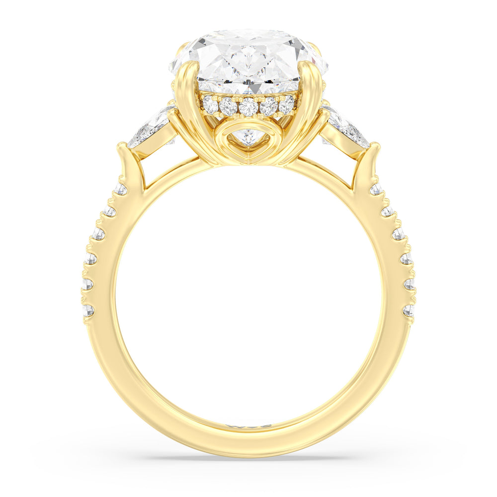 Oval Cut Elegance Trillion Diamond Three Stone Engagement Ring with Lab Grown Diamond in 14KT Yellow Gold view 2
