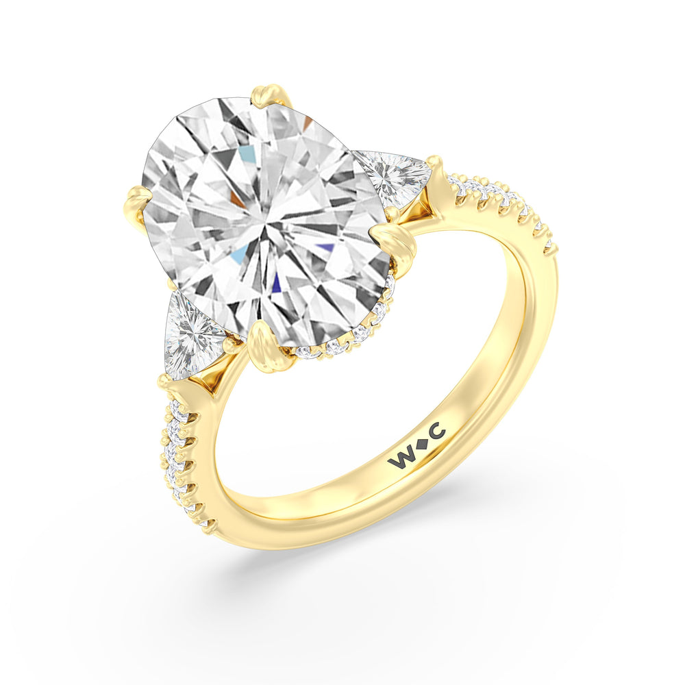 Oval Cut Elegance Trillion Diamond Three Stone Engagement Ring with Lab Grown Diamond in 14KT Yellow Gold view 3
