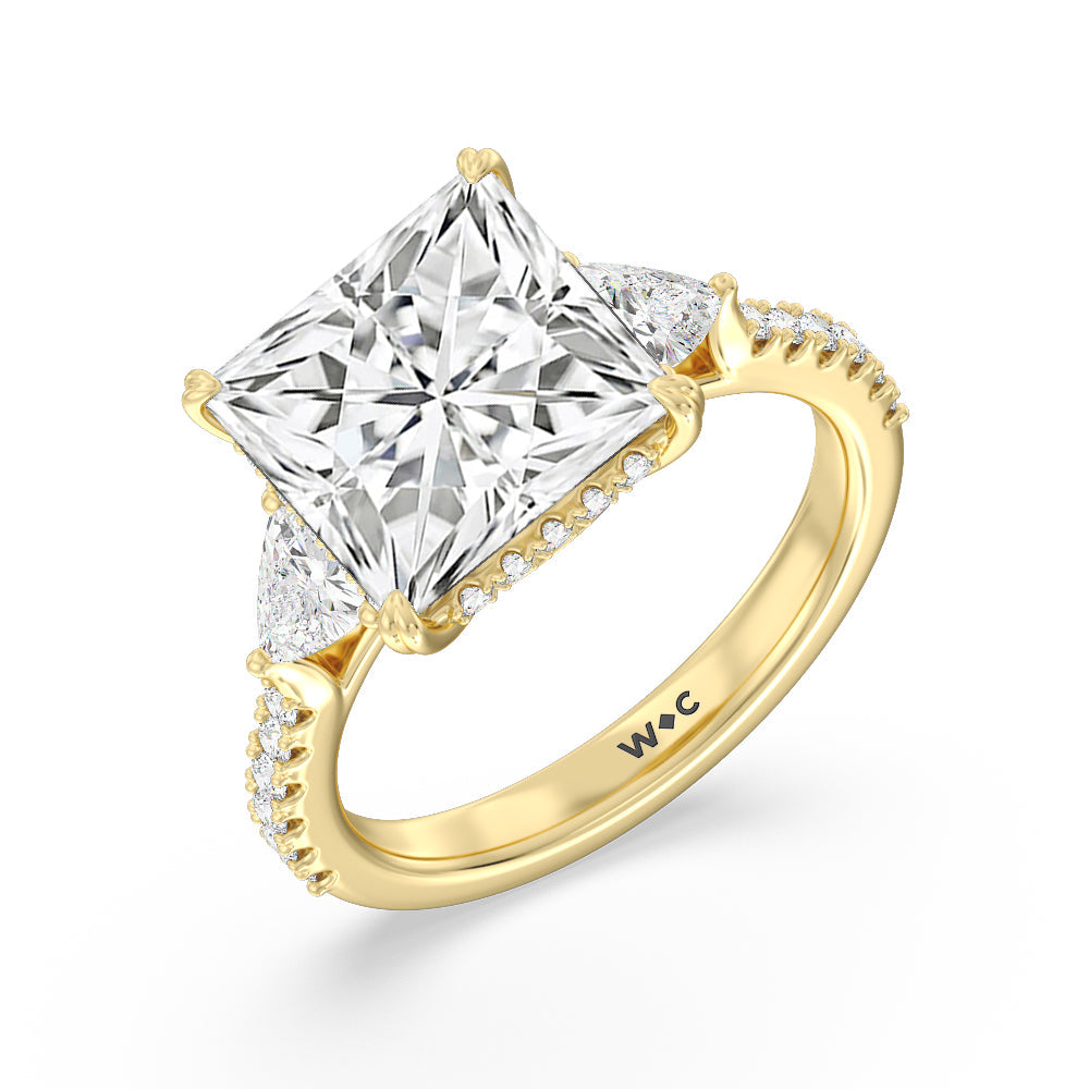 Princess Cut Elegance Trillion Diamond Three Stone Engagement Ring with Lab Grown Diamond in 14KT Yellow Gold view 3

