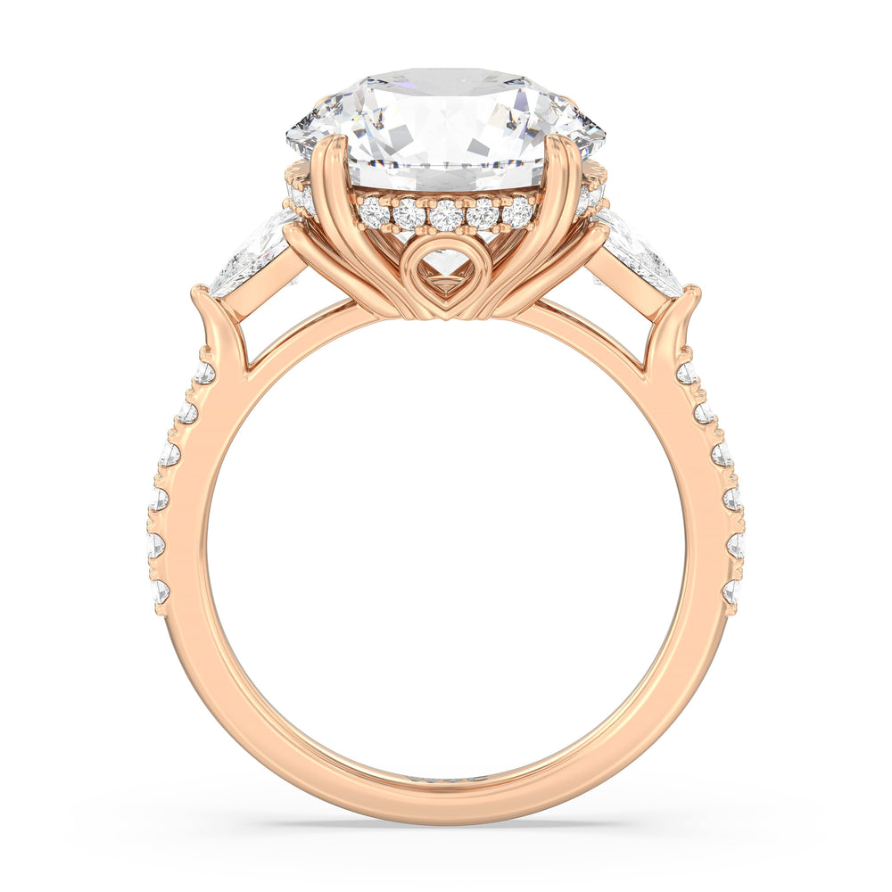 Round Cut Elegance Trillion Diamond Three Stone Engagement Ring with Lab Grown Diamond in 14KT Rose Gold view 2
