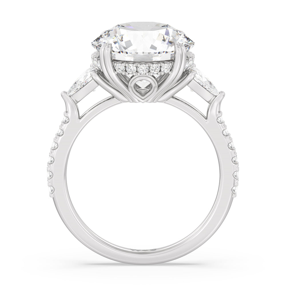 Round Cut Elegance Trillion Diamond Three Stone Engagement Ring with Lab Grown Diamond in 14KT Platinum view 2
