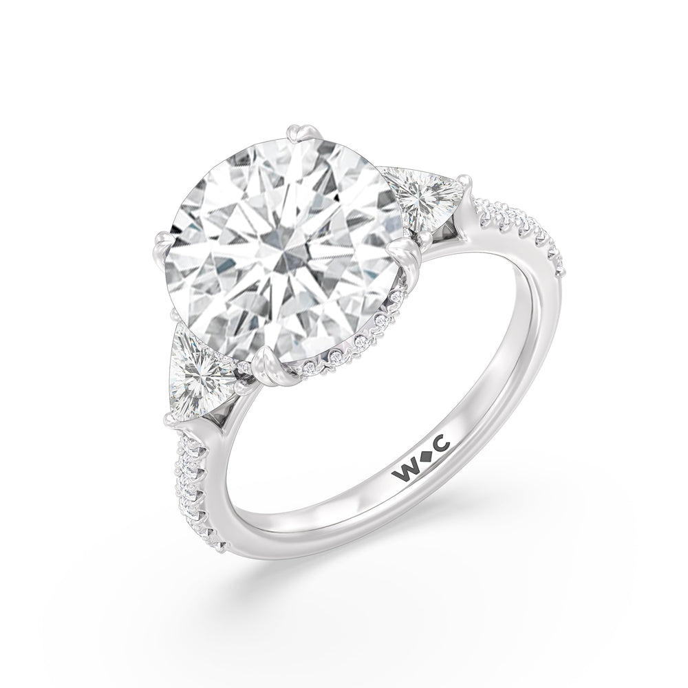 Round Cut Elegance Trillion Diamond Three Stone Engagement Ring with Lab Grown Diamond in 14KT Platinum view 3

