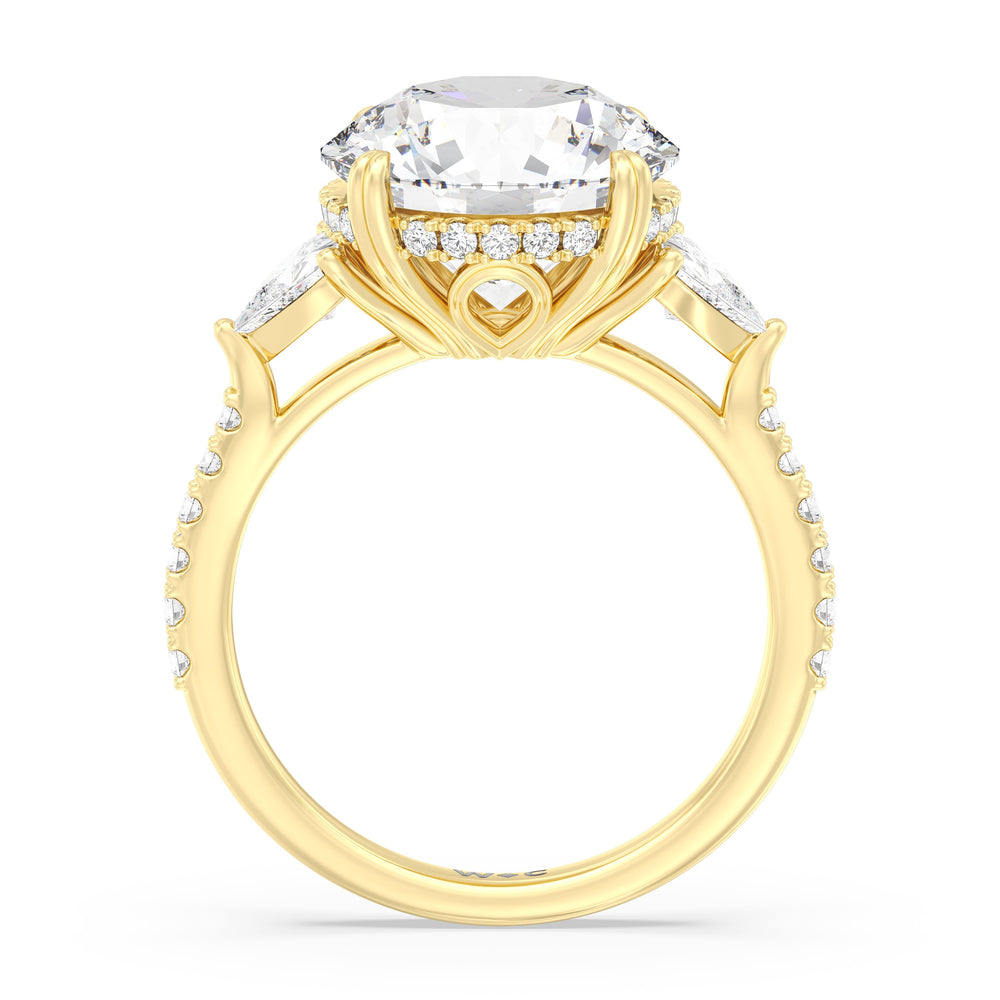 Round Cut Elegance Trillion Diamond Three Stone Engagement Ring with Lab Grown Diamond in 14KT Yellow Gold view 2
