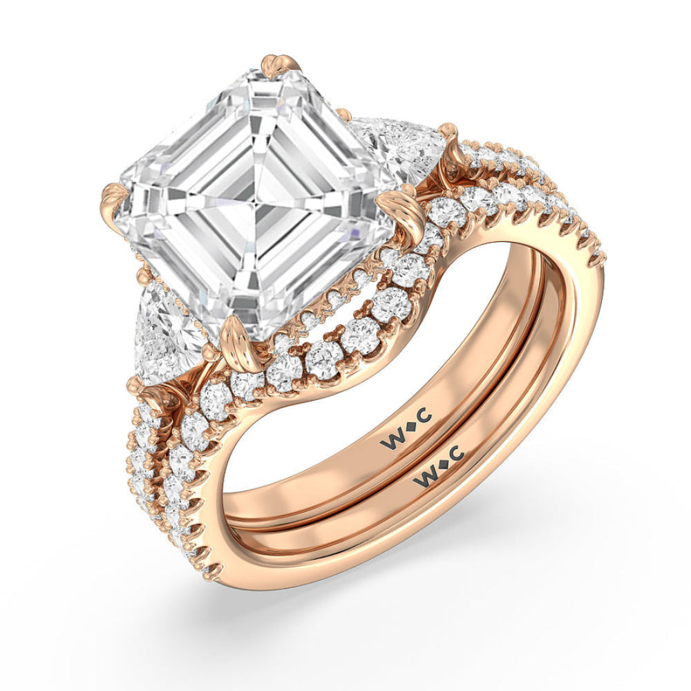 Round Cut Elegance Trillion Diamond Three Stone Engagement Ring with Lab Grown Diamond in 14KT Rose Gold view 6
