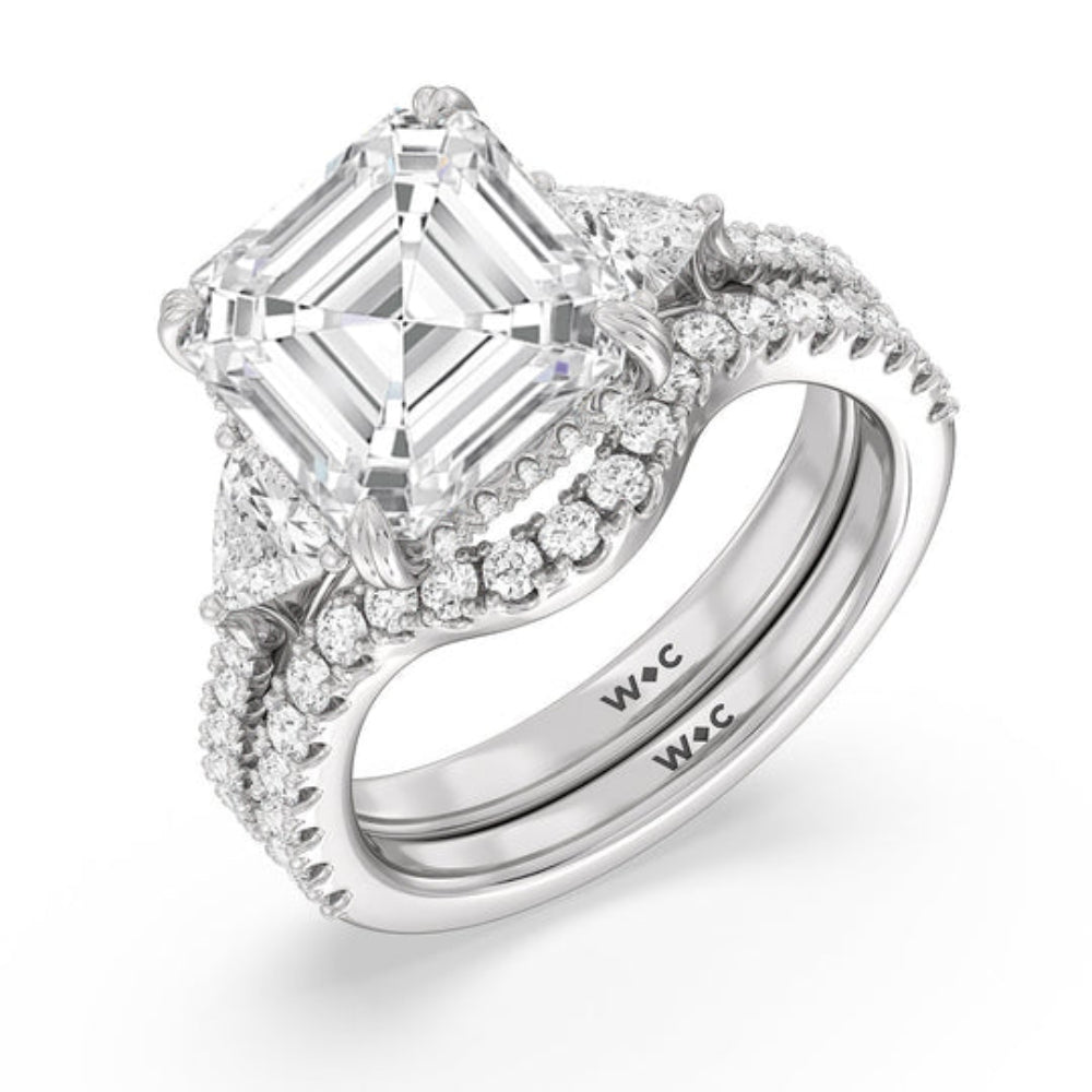 Round Cut Elegance Trillion Diamond Three Stone Engagement Ring with Lab Grown Diamond in 14KT Rose Gold view 4

