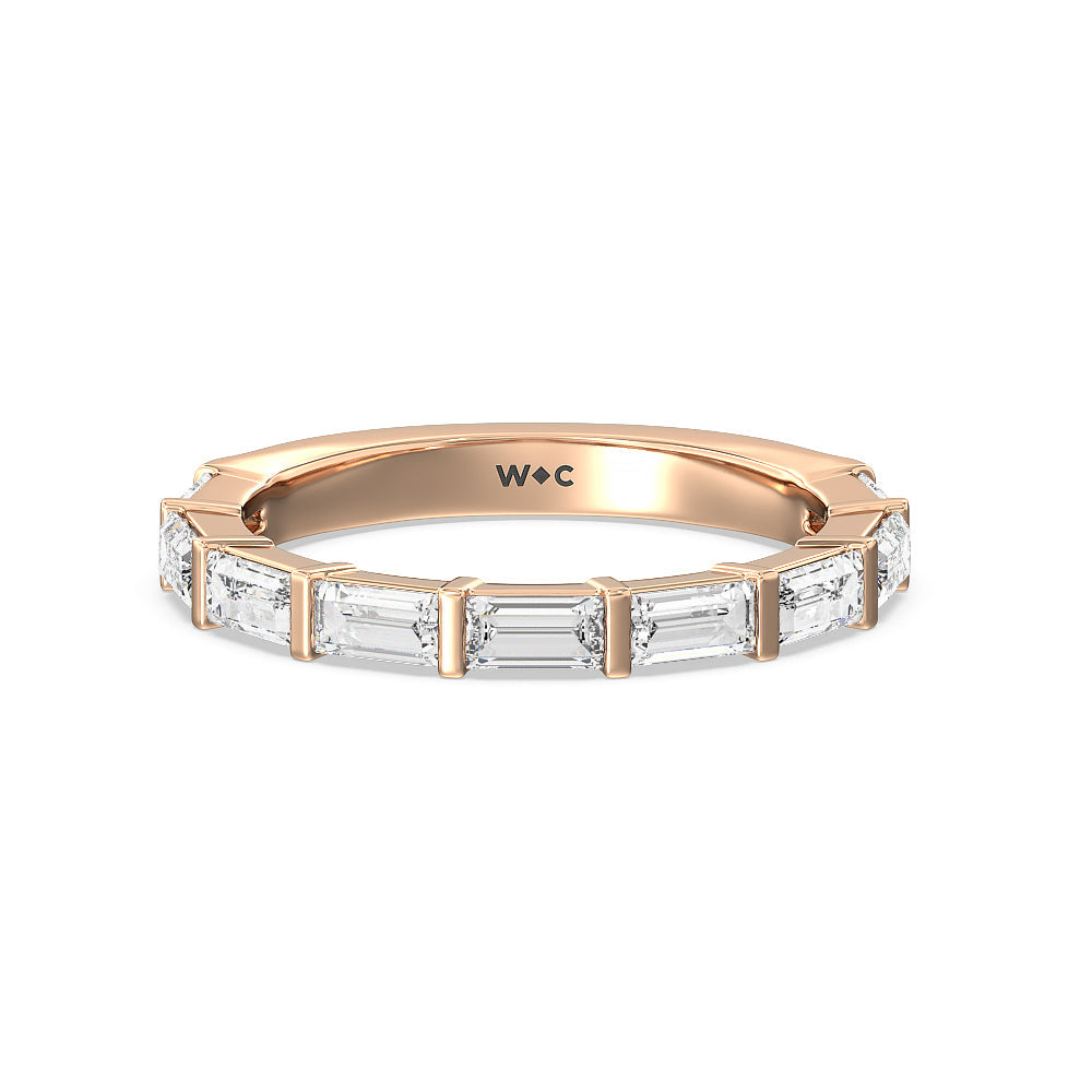 Elegance Twin Baguette Side Stone Diamond Wedding Band with 18KT Rose Gold Cut Diamond in 14KT Rose Gold view 1
