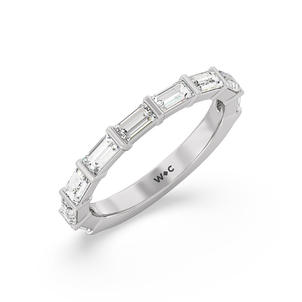 Elegance Twin Baguette Side Stone Diamond Wedding Band with Platinum Cut Diamond in 14KT Platinum view 4
