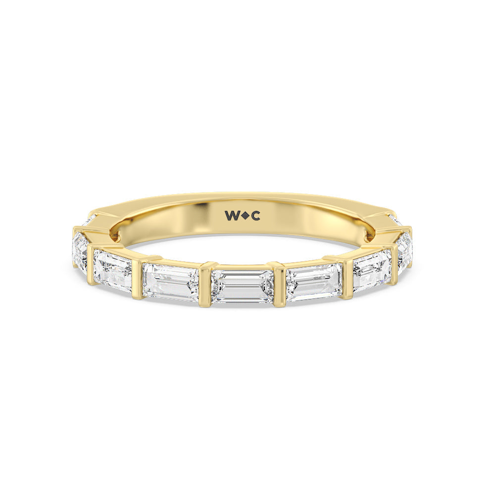 Elegance Twin Baguette Side Stone Diamond Wedding Band with 18KT Yellow Gold Cut Diamond in 14KT Yellow Gold view 1
