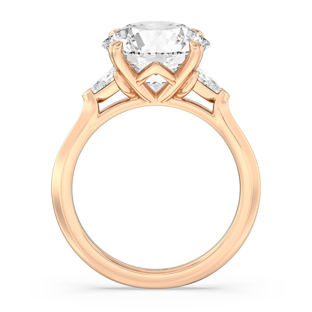 Round Cut Elegance Trillion Three Stone Engagement Ring with Lab Grown Diamond in 14KT Rose Gold view 3
