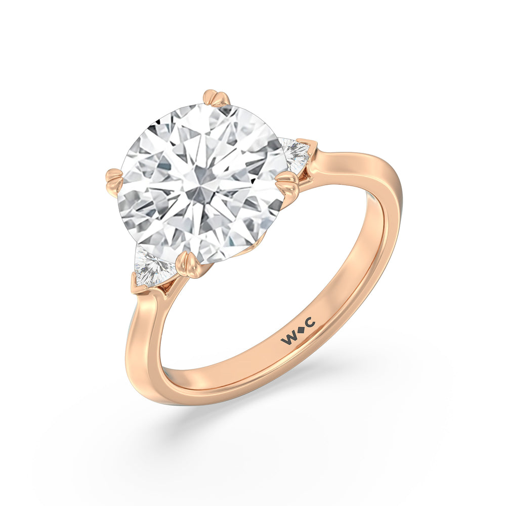 Round Cut Elegance Trillion Three Stone Engagement Ring with Lab Grown Diamond in 14KT Rose Gold view 4
