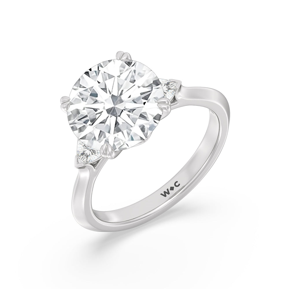 Round Cut Elegance Trillion Three Stone Engagement Ring with Lab Grown Diamond in 14KT Platinum view 4
