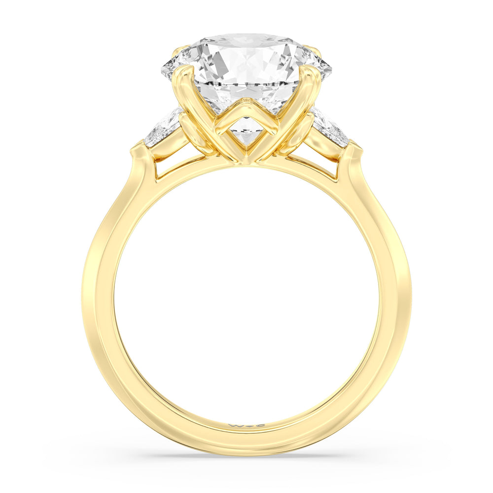 Round Cut Elegance Trillion Three Stone Engagement Ring with Lab Grown Diamond in 14KT Yellow Gold view 3
