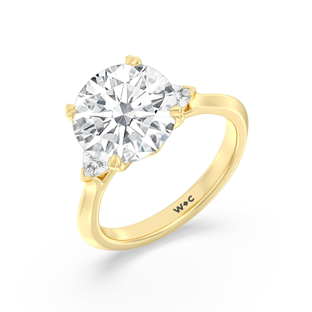 Round Cut Elegance Trillion Three Stone Engagement Ring with Lab Grown Diamond in 14KT Yellow Gold view 4
