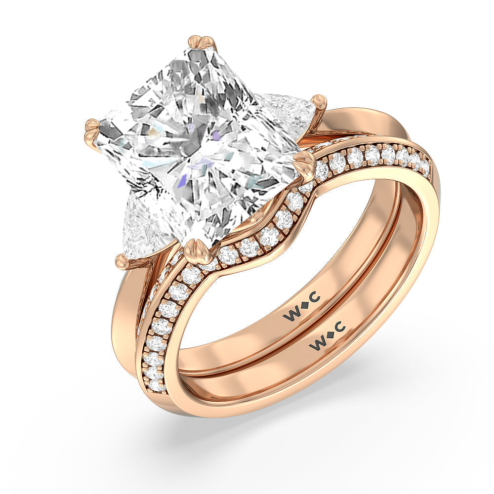 Elegance Trillion Three Stone Diamond Wedding Band with 18KT Rose Gold Cut Diamond in 14KT Rose Gold view 3
