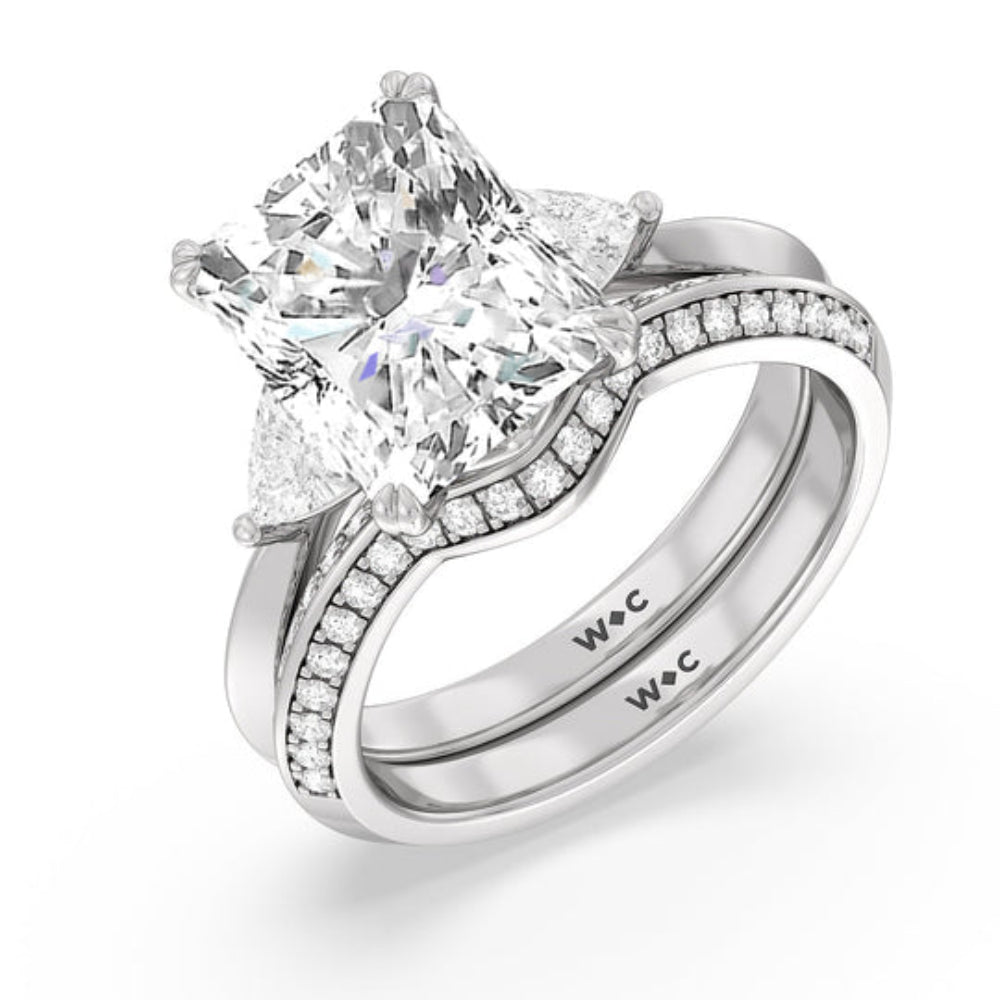 Round Cut Elegance Trillion Three Stone Engagement Ring with Lab Grown Diamond in 14KT Rose Gold view 5
