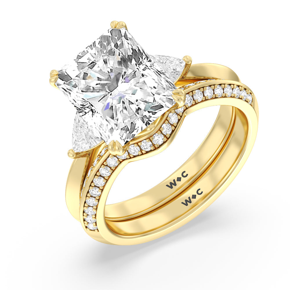 Elegance Trillion Three Stone Diamond Wedding Band with 18KT Yellow Gold Cut Diamond in 14KT Yellow Gold view 3
