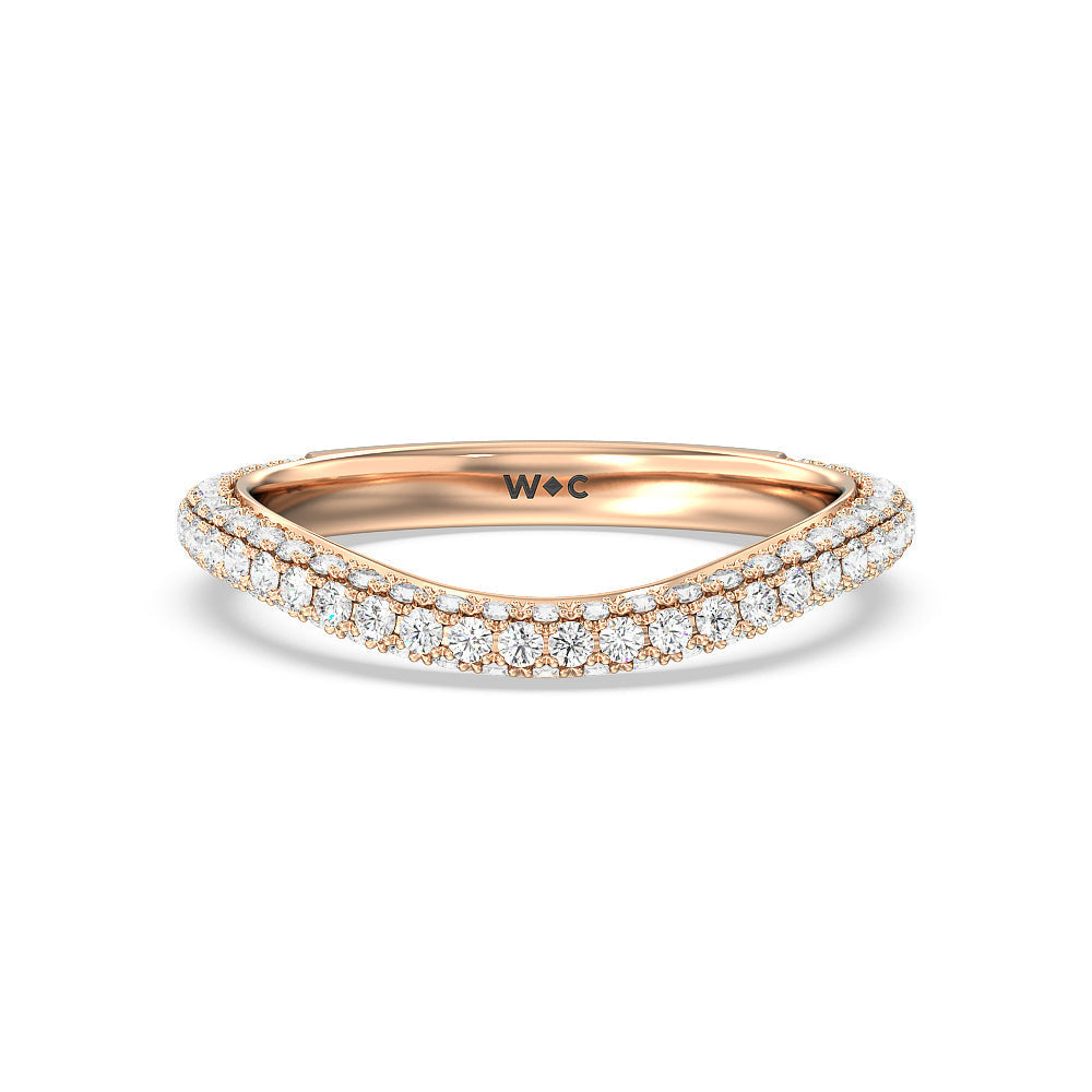 Elegance Diamond Studded Gallery Hidden Halo Diamond Wedding Band (E+ VS+) with 18KT Rose Gold Cut Diamond in 14KT Rose Gold view 1
