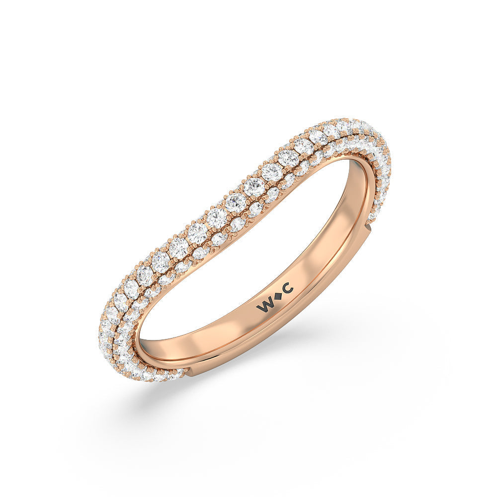Elegance Diamond Studded Gallery Hidden Halo Diamond Wedding Band (E+ VS+) with 18KT Rose Gold Cut Diamond in 14KT Rose Gold view 4
