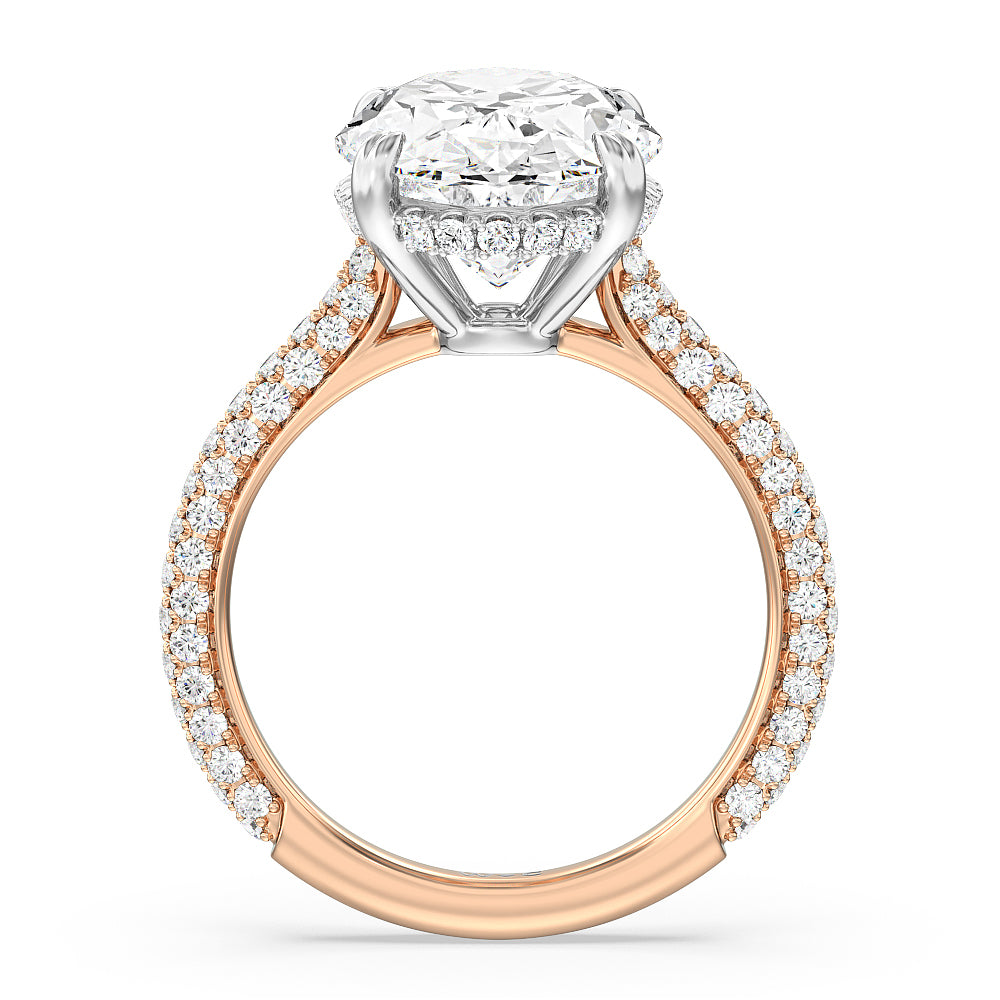Elegance Diamond Studded Gallery Hidden Halo Engagement Ring with Oval Cut Diamond in 14KT White & Rose Gold view 2

