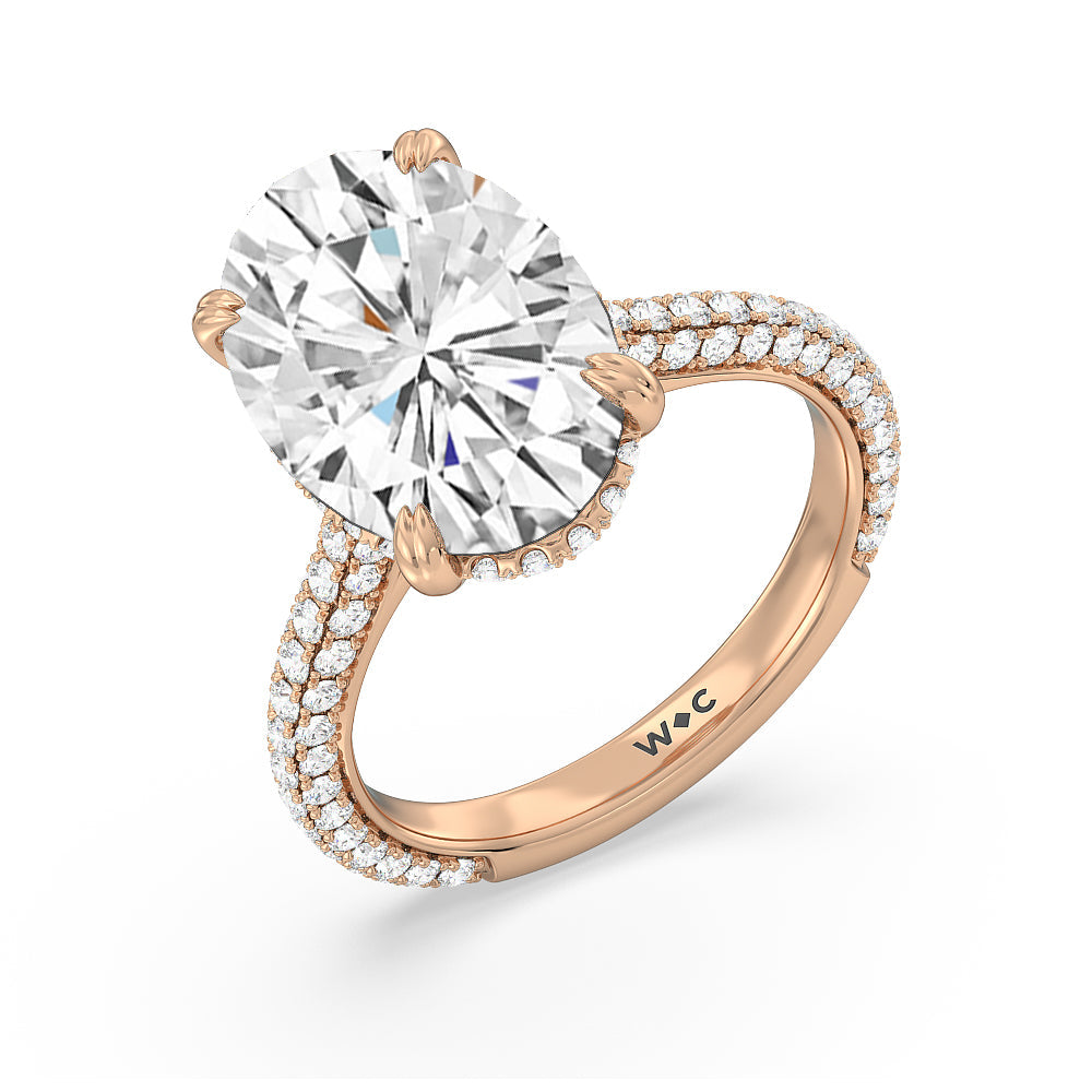 Elegance Diamond Studded Gallery Hidden Halo Engagement Ring with Oval Cut Diamond in 14KT Rose Gold view 4
