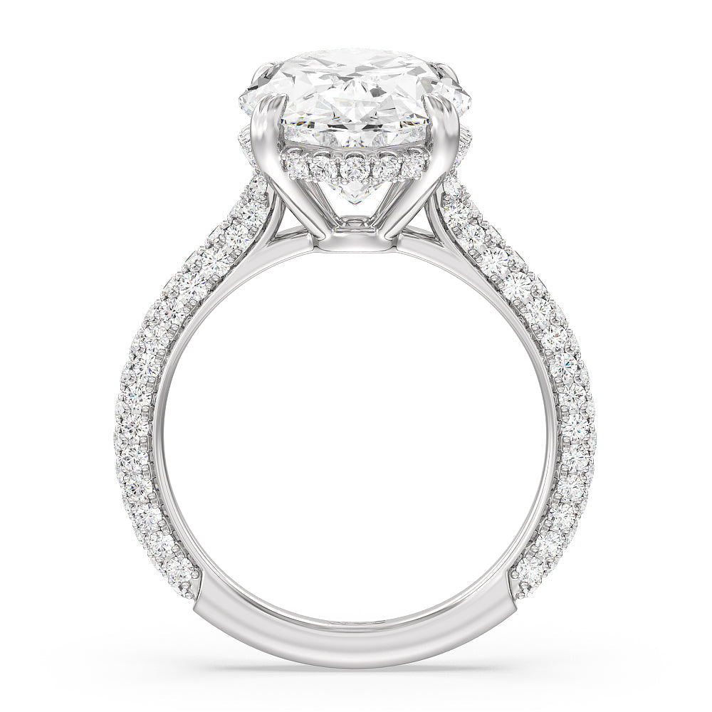 Elegance Diamond Studded Gallery Hidden Halo Engagement Ring with Oval Cut Diamond in 14KT Platinum view 3
