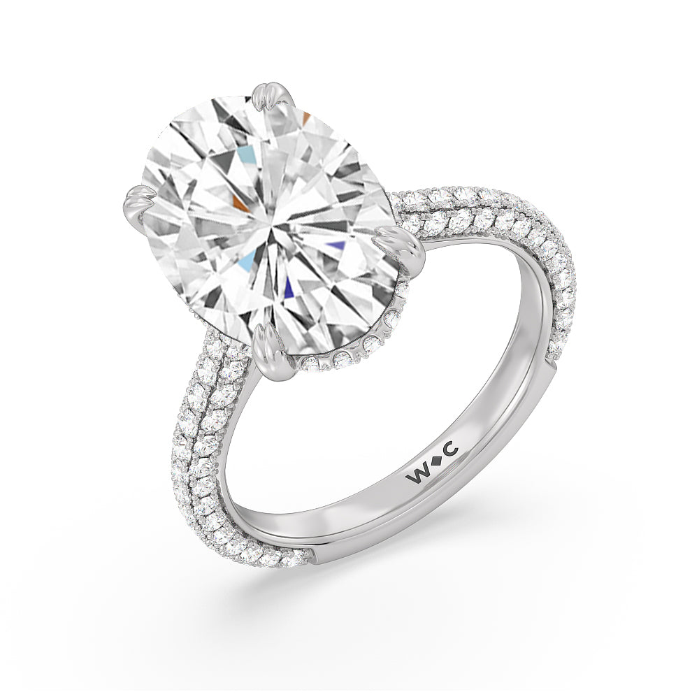 Elegance Diamond Studded Gallery Hidden Halo Engagement Ring with Oval Cut Diamond in 14KT Platinum view 4
